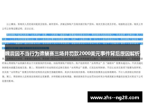 魏震因不当行为遭禁赛三场并罚款2000美元事件背后原因解析