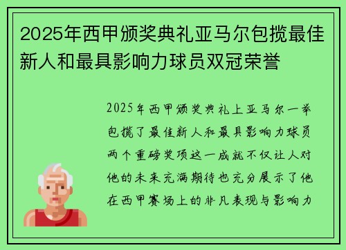 2025年西甲颁奖典礼亚马尔包揽最佳新人和最具影响力球员双冠荣誉
